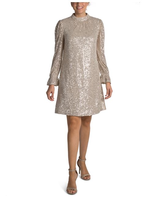 julia jordan Sequin Mock-Neck Sheath Dress Silver