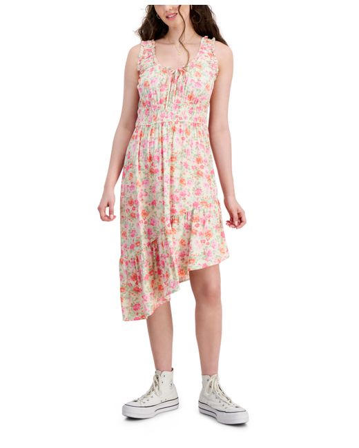 Hippie Rose Juniors Smocked Asymmetrical Hem Midi Dress