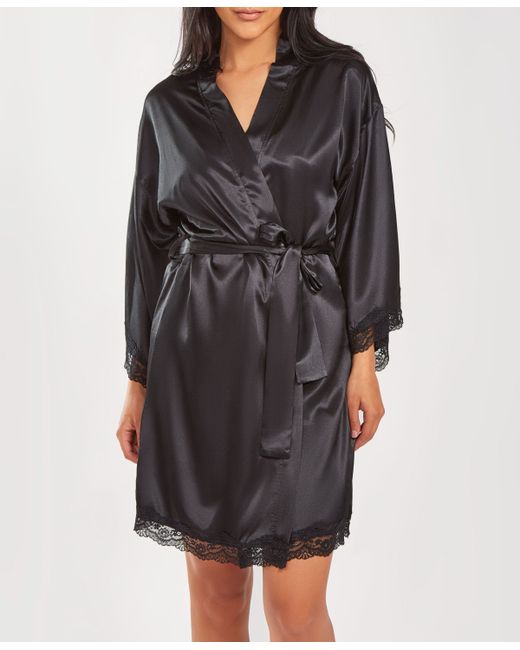 iCollection Silky Laced Trim Short Robe