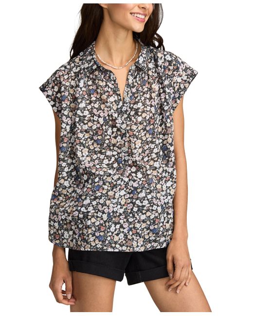 Lucky Brand Cotton Floral Collared Popover Blouse