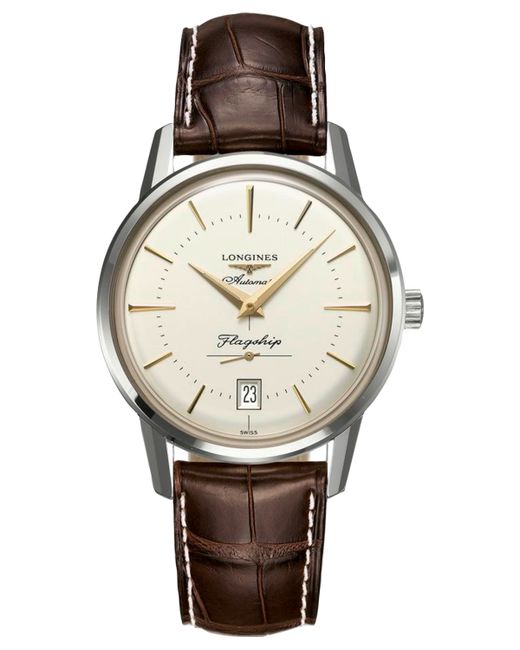 Longines Swiss Automatic Flagship Heritage Brown Leather Strap Watch 39mm