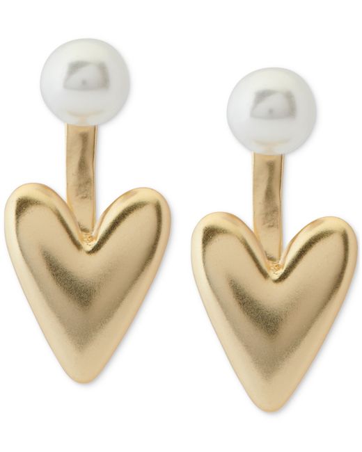 Lucky Brand Tone Imitation Pearl Puffy Heart Jacket Earrings