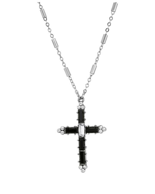 Symbols of Faith Pewter Clear Crystal Cross Necklace