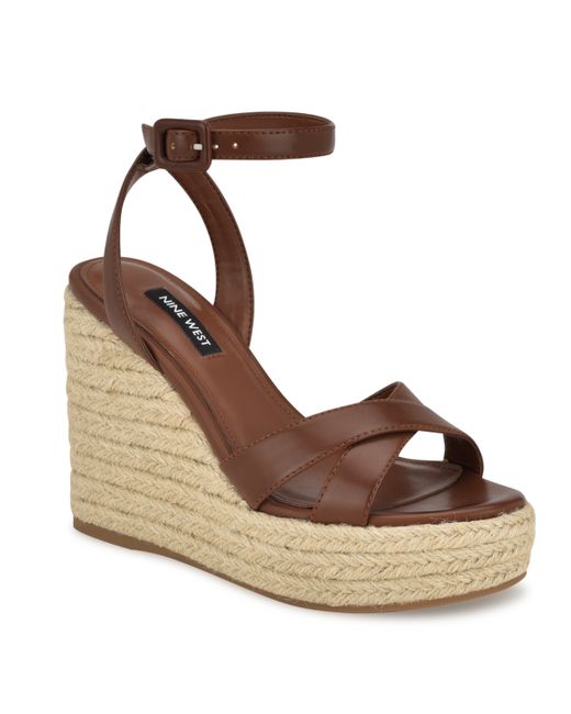 Nine West Earnit Round Toe Ankle Strap Wedge Sandals