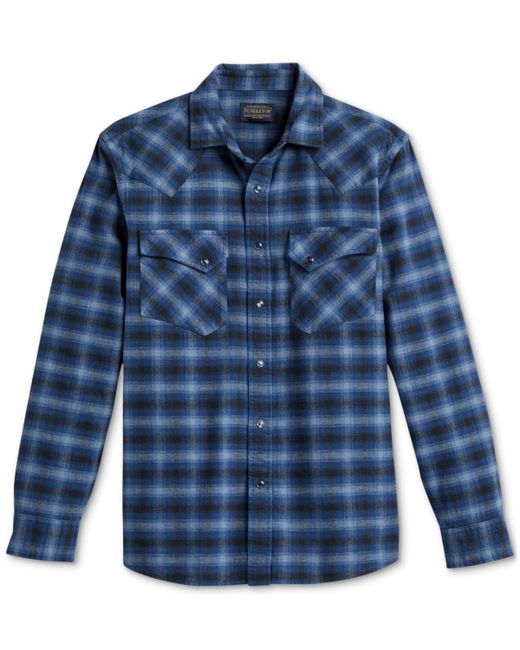 Pendleton Wyatt Plaid Button-Down Western Shirt denim Blue