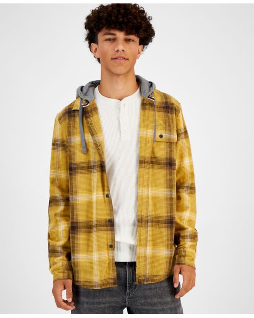 Sun + Stone Andrew Plaid Hooded Flannel Shirt Created for
