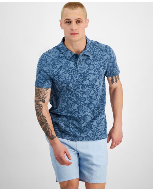 Sun + Stone Floral Slub Short Sleeve Polo Shirt Created for