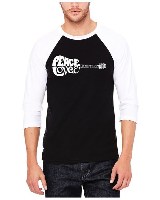 La Pop Art Raglan Sleeves Peace Love Country Baseball Word Art T-shirt White
