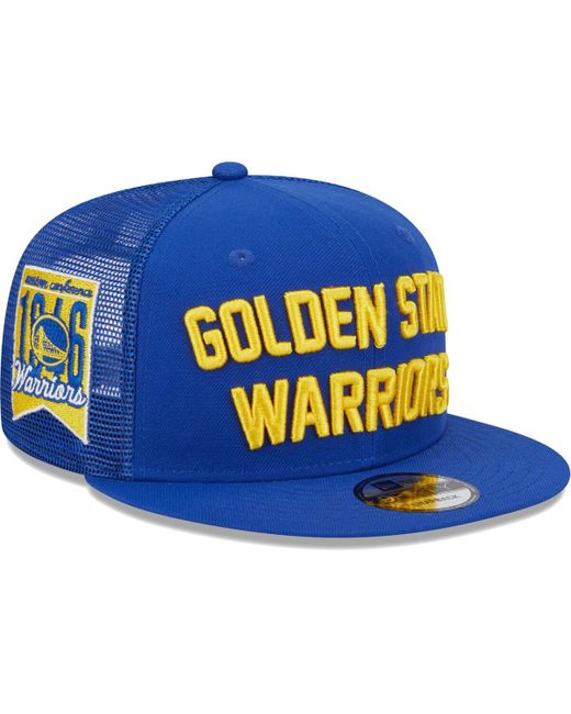 New Era State Warriors Stacked Script 9FIFTY Trucker Snapback Hat