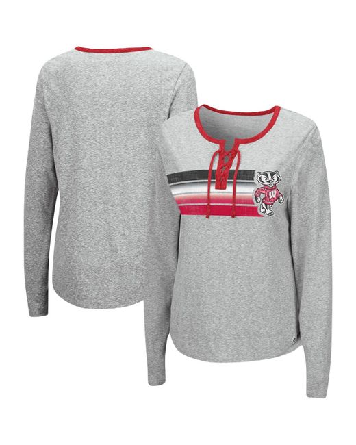 Colosseum Wisconsin Badgers Sundial Tri-Blend Long Sleeve Lace-Up T-shirt