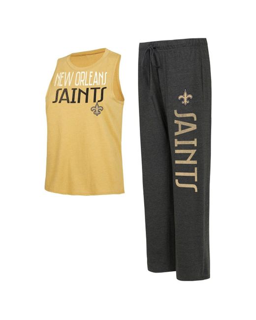 Concepts Sport Gold Distressed New Orleans Saints Muscle Tank Top and Pants Lounge Set