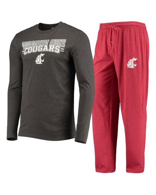 Concepts Sport Heathered Charcoal Distressed Washington State Cougars Meter Long Sleeve T-shirt and Pants Sleep Set Heather