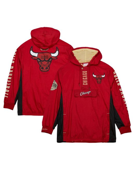 Mitchell & Ness Distressed Chicago Bulls Team Og 2.0 Vintage-Like Logo Anorak Windbreaker Quarter-Zip Jacket