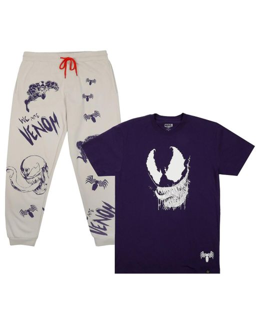 Heroes & Villains Men White Marvel Venom T-shirt and Pants Lounge Set