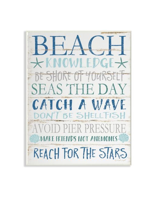 Stupell Industries Beach Knowledge Blue Aqua and White Planked Look Sign 10 L x 15 H