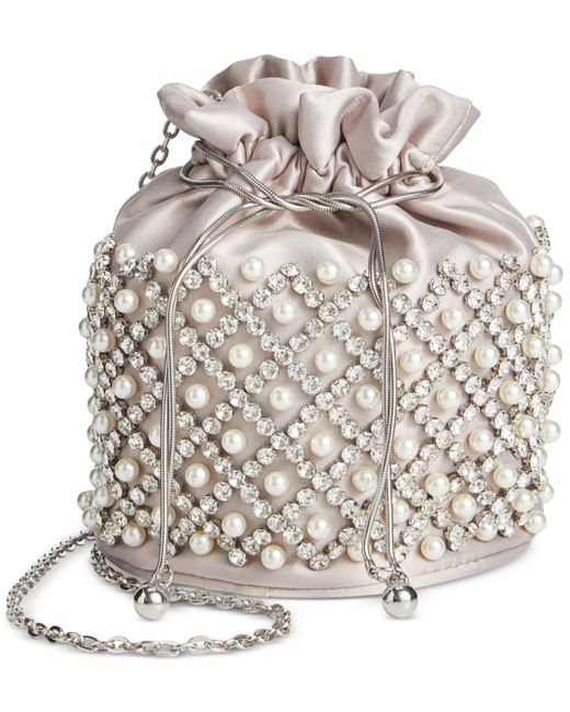 I.N.C. International Concepts Drawstring Embellished Pearl Bucket Bag Created for
