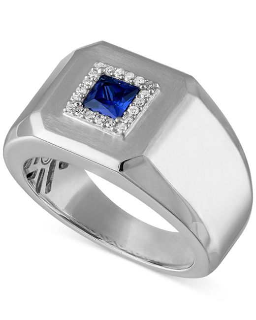 Esquire Men's Jewelry Lab Created Sapphire 1/2 ct. t.w. Diamond 1/10 Ring Sterling