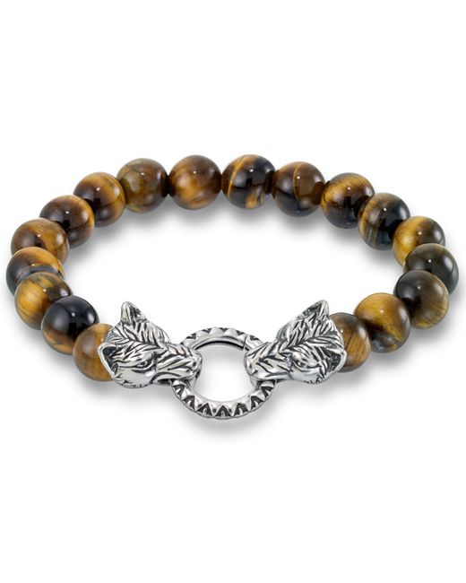Andrew Charles By Andy Hilfiger Bead Wolf Head Stretch Bracelet Stainless Steel Also Onyx Agate
