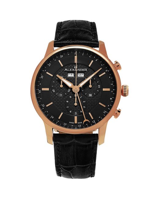 Stuhrling Alexander Watch Stainless Steel Rose Gold Tone Case on Embossed Genuine Leather Strap
