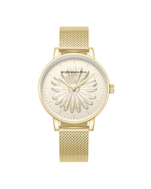 Bcbgmaxazria Classic Tone Stainless Steel Mesh Floral Watch 38mm