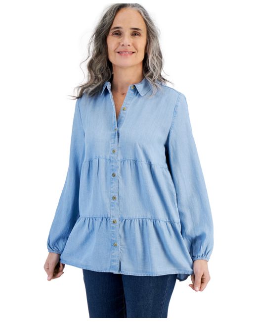 Style & Co Tiered Button-Front Chambray Shirt Created for