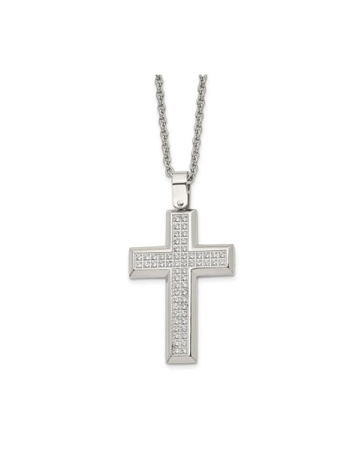 Chisel Polished Cz Cross Pendant on a Cable Chain Necklace