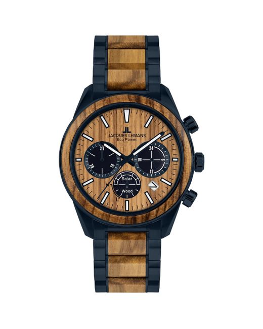 Jacques Lemans Eco Power Watch with Solid Stainless Steel Inlay Strap Ip-Blue Chronograph 1-2115