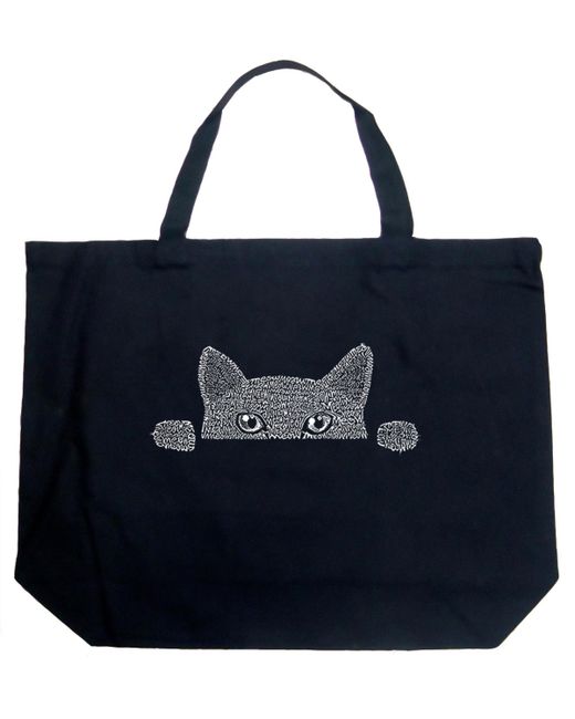 La Pop Art Peeking Cat Word Art Tote Bag