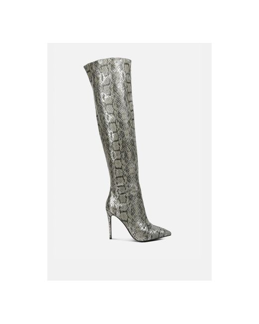 London Rag Catalina Snake Print Stiletto Knee Boots