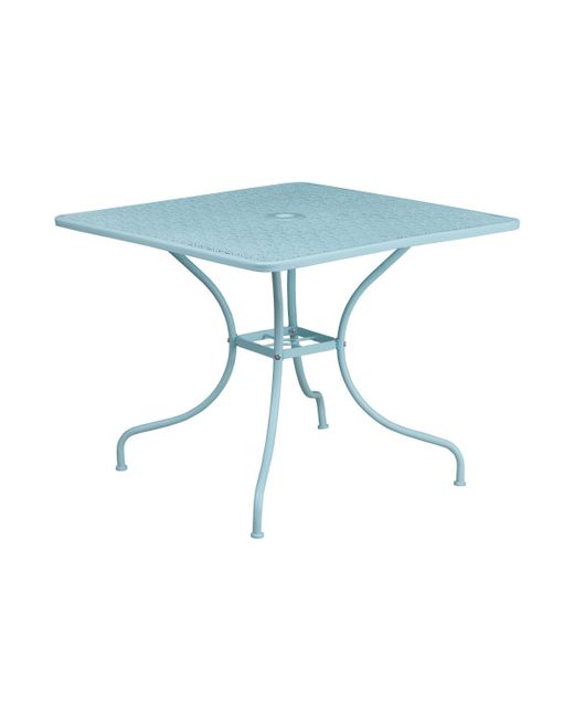 Emma+oliver Commercial Grade 35.5 Square Colorful Metal Garden Patio Table With Umbrella Hole