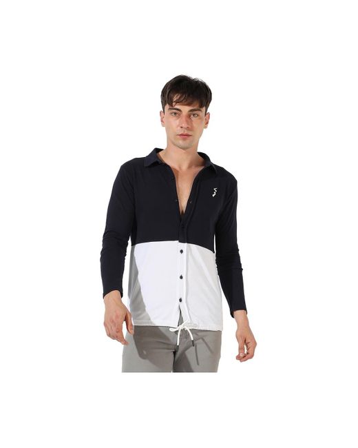 Campus Sutra Navy Blue White Contrast Panel Shirt