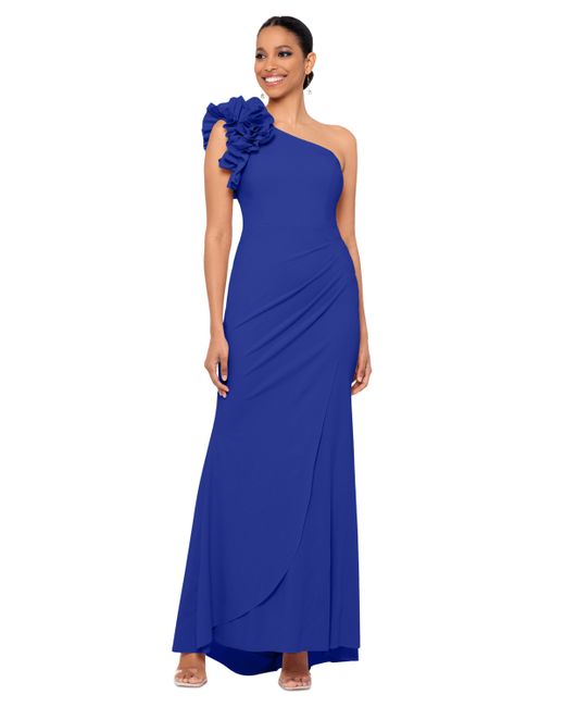 Xscape Petite Ruffled One-Shoulder Gown