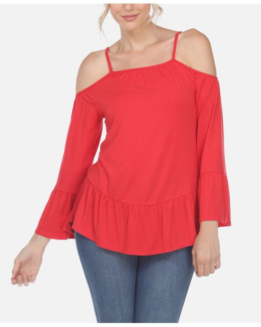 White Mark Cold Shoulder Ruffle Sleeve Top