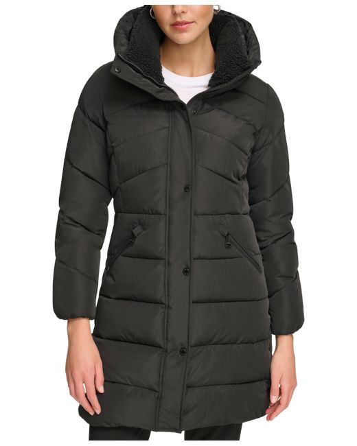 Calvin Klein Faux-Sherpa Collar Hooded Stretch Puffer Coat Created for