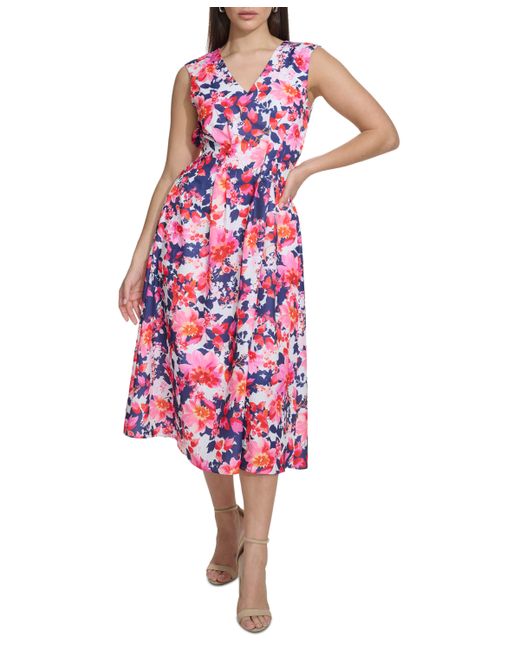 Kensie Floral-Print V-Neck A-Line Dress
