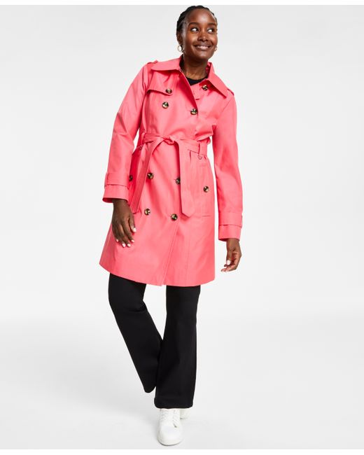 London Fog Petite Hooded Double-Breasted Trench Coat