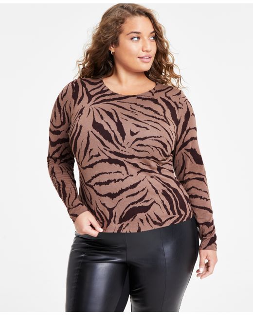 Bar III Plus Printed Long-Sleeve Jersey Knit Top Created for