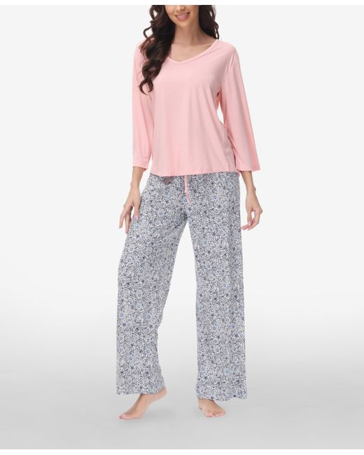 Ink+Ivy Drop Sleeve Top with Wide Leg Lounge Pant Set 2 Piece