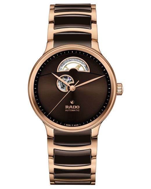 Rado Swiss Automatic Centrix Open Heart Ceramic Rose Gold Pvd Stainless Steel Bracelet Watch 40mm