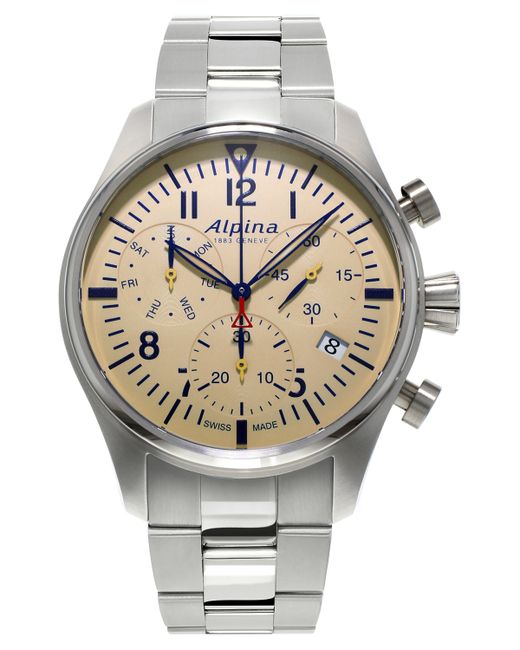 Alpina Swiss Quartz Chronograph Startimer Pilot Bracelet Watch 42mm