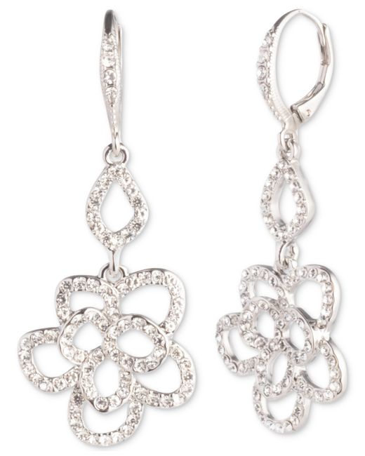 Givenchy Silver-Tone Crystal Floral Double Drop Earrings