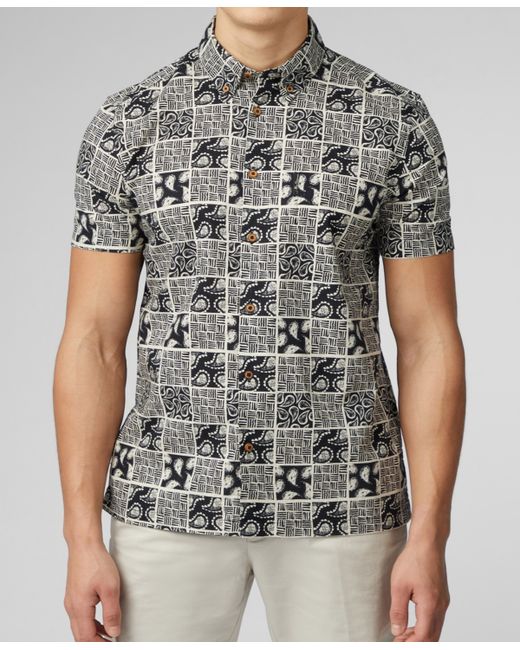 Ben Sherman Checkerboard Paisley Print Short Sleeve Shirt