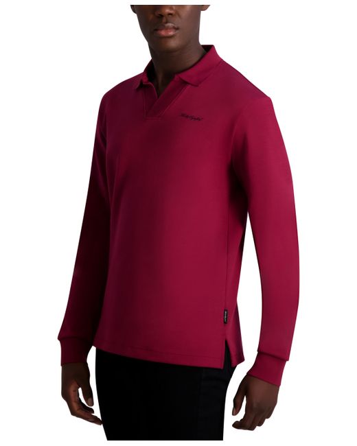 Karl Lagerfeld Signature Logo Long Sleeve Knit Johnny Collar Polo Shirt