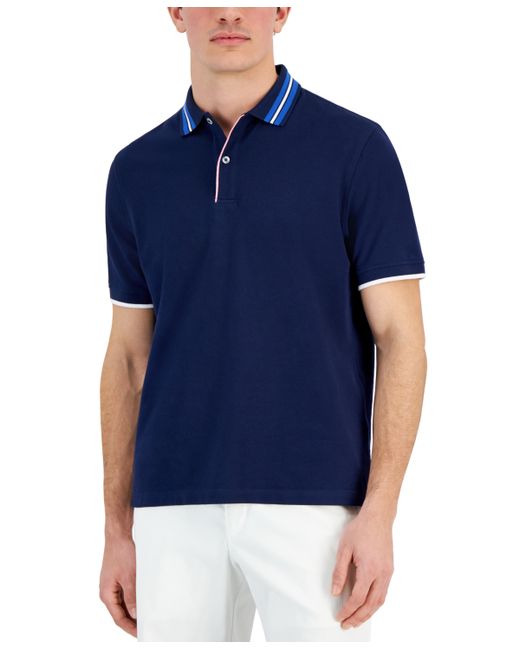 Club Room Short Sleeve Striped-Collar Pique Polo Shirt Created for