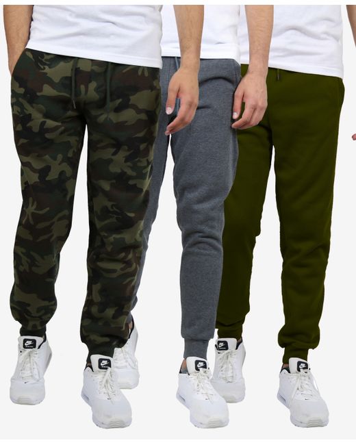 Galaxy By Harvic Slim Fit Heavyweight Classic Fleece Jogger Sweatpants Pack of 3 Charcoal Olive