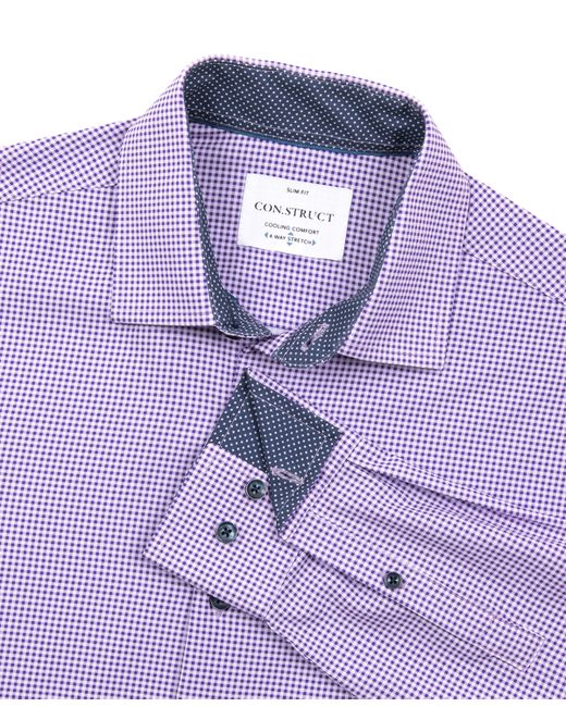 Construct Slim Fit Gingham Performance Stretch Cooling Comfort Dress Shirt
