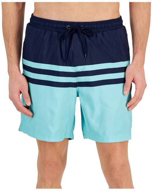 Club Room Quick-Dry Performance Colorblocked Stripe 7 Swim Trunks Created for