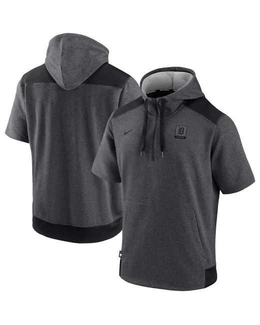 Nike Heathered Black Detroit Tigers Authentic Collection Dry Flux Performance Quarter-Zip Short Sleeve Hoodie