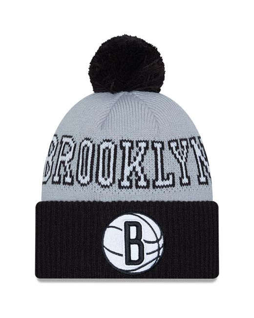 New Era Gray Brooklyn Nets Tip-Off Two-Tone Cuffed Knit Hat with Pom