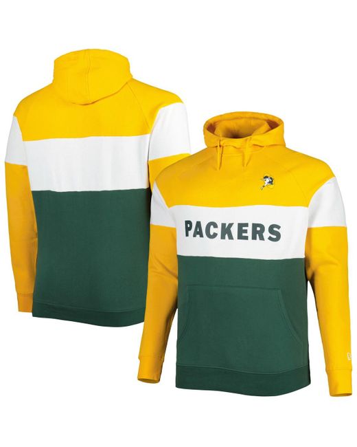 New Era Distressed Bay Packers Big and Tall Throwback Colorblock Raglan Pullover Hoodie